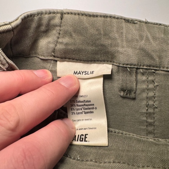 Paige Mayslie Jogger Jeans Size 30 Green Utility Ankle Zip Stretch Denim - Picture 3 of 6